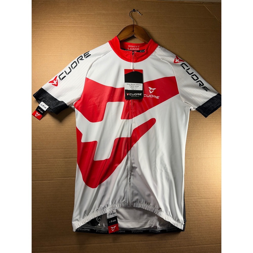 Cuore Cycling Jersey Womens Large White Red Silver Original Full Zip Short S NWT